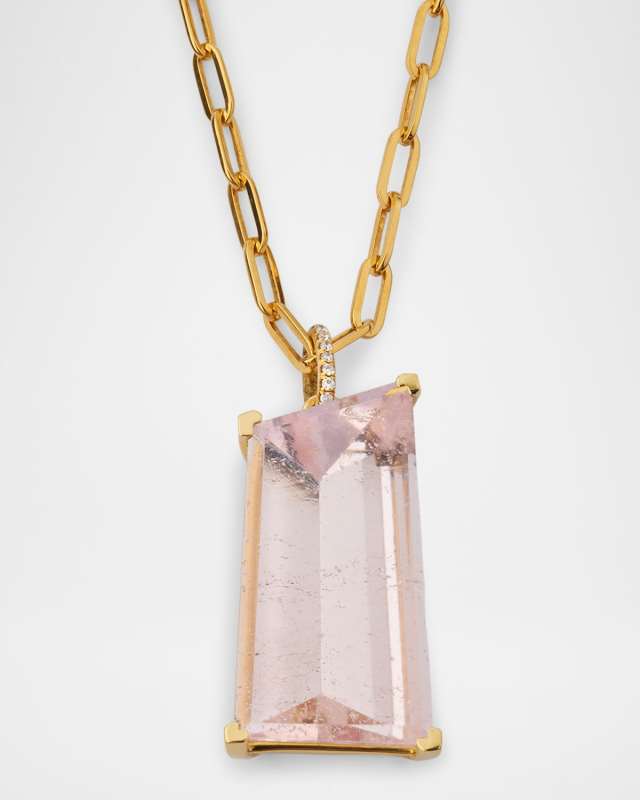 Sparkling Mermaid 18K Yellow Gold Morganite and Diamond Pendant Necklace